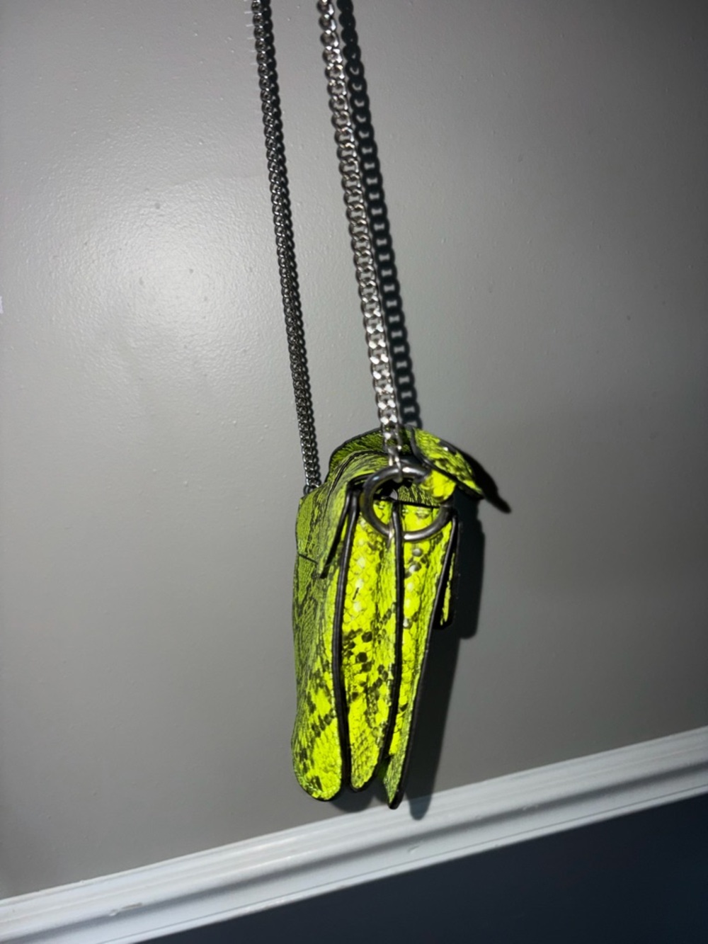 Neon Yellow Snake-Print Crossbody Bag
